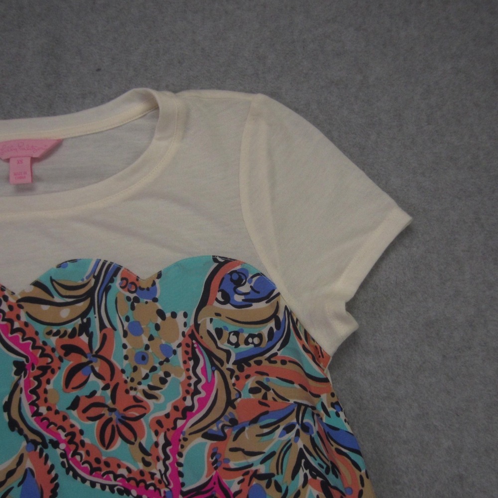 Lilly Pulitzer Blouse Womens XS Blue Paisley Floral Silk Blend Short Sleeve - Picture 4 of 14